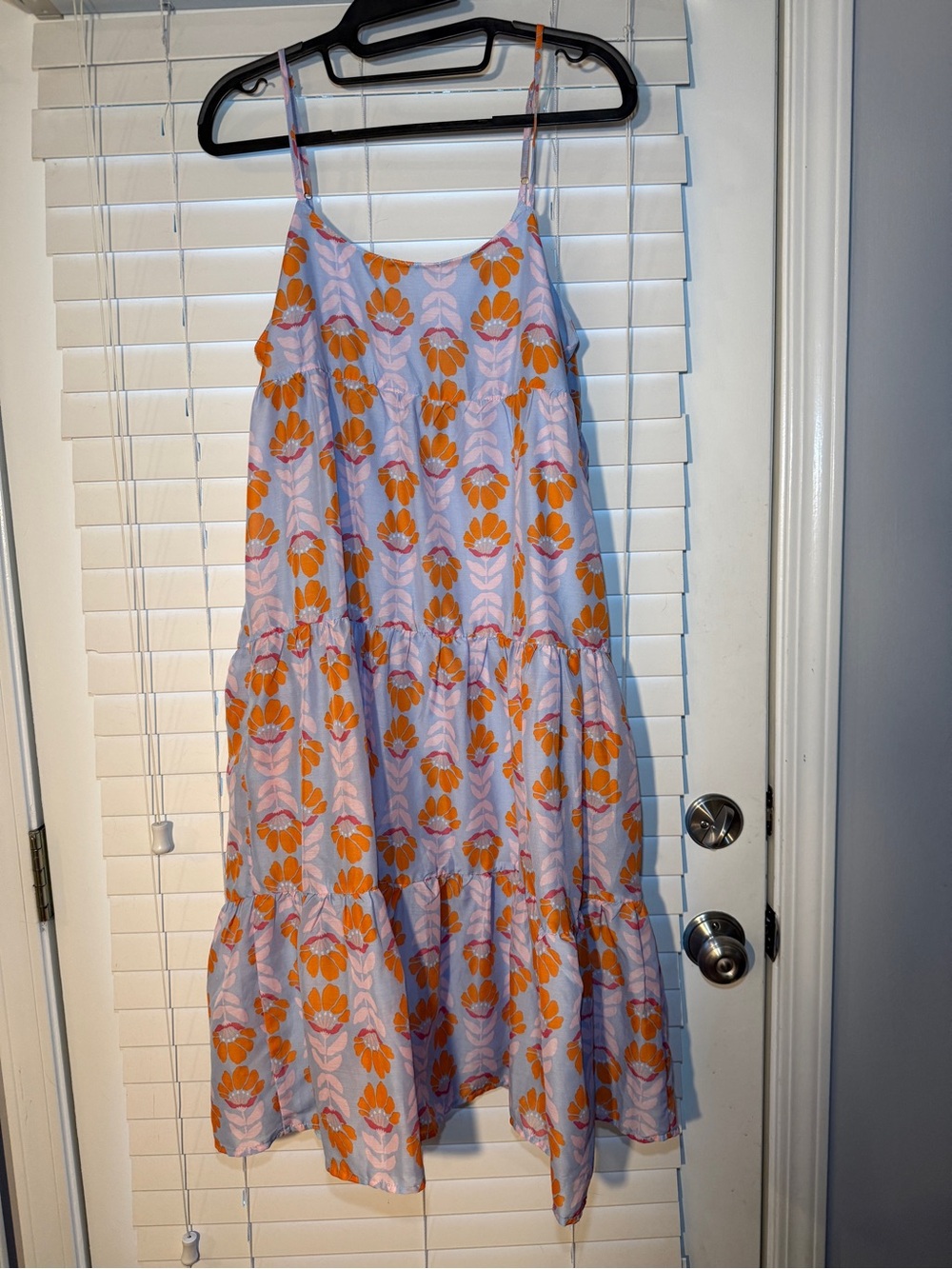 Blue Floral Dress with Orange and Light Pink Accents Size S